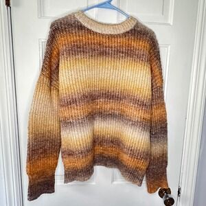 Rachel Zoe Ombré Striped Knit Sweater Pullover Brown Orange Oversized Medium